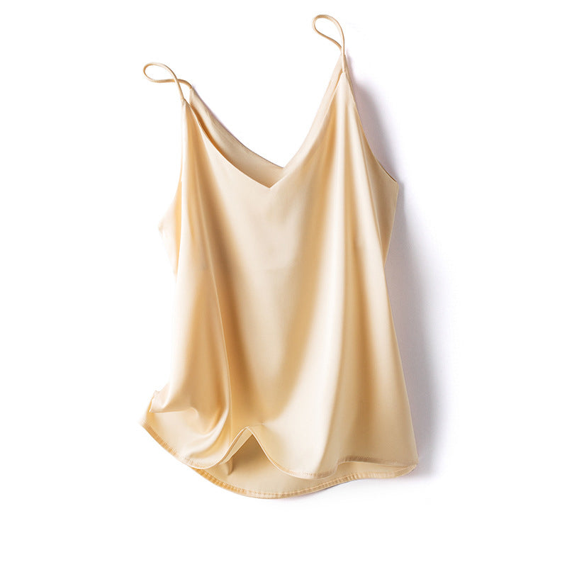 Women's V-neck one-shoulder satin vest in a solid color