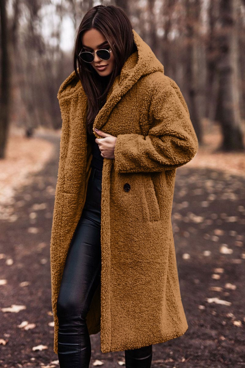 Stylish long-sleeved woolen women's coat for autumn and winter