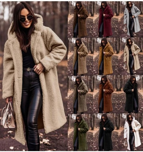 Stylish long-sleeved woolen women's coat for autumn and winter