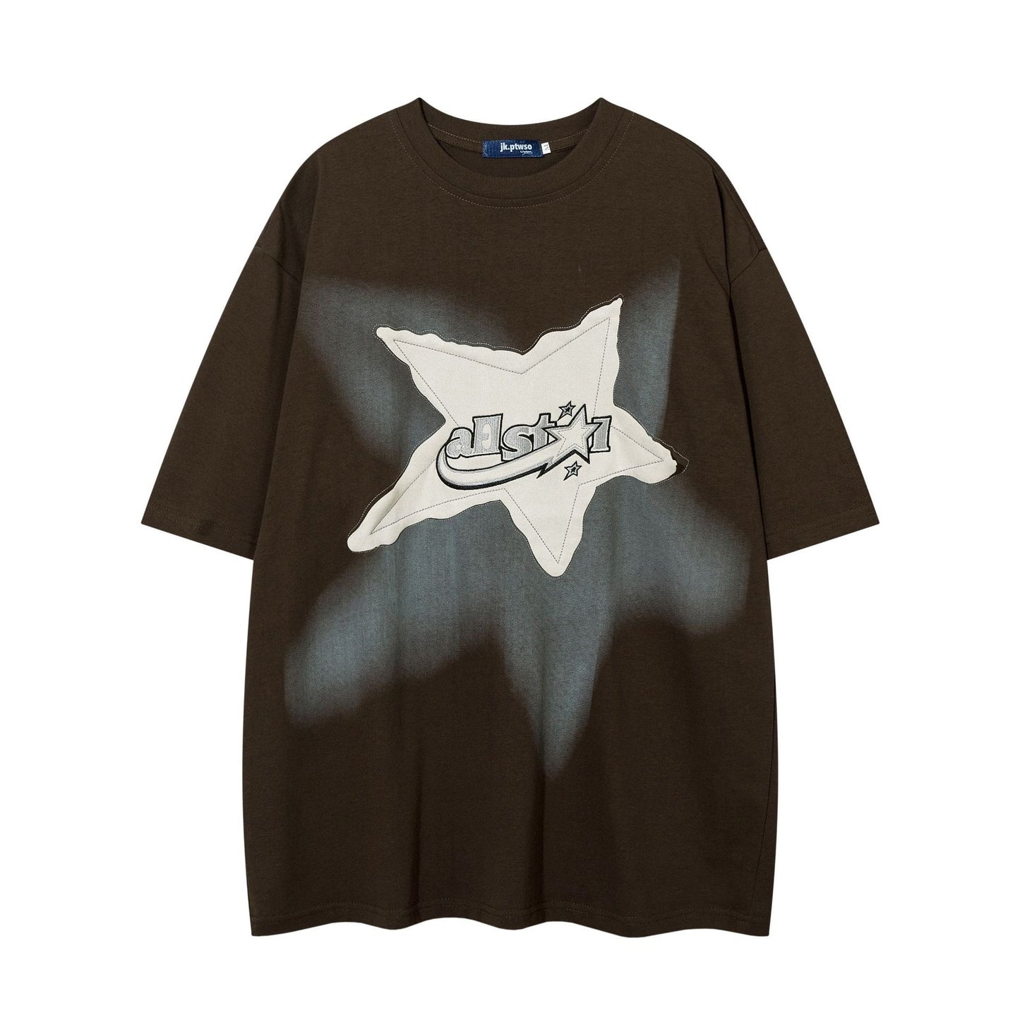 Star patch embroidered short-sleeve top for couples