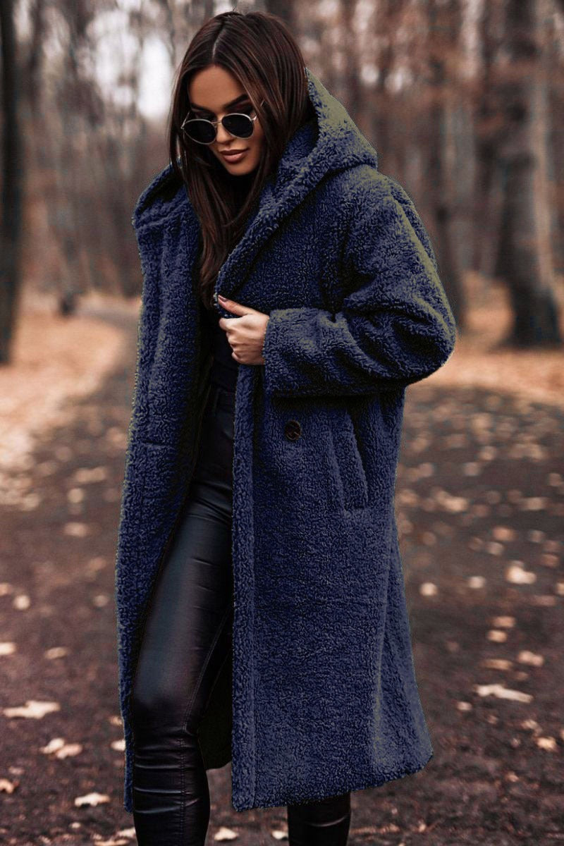 Stylish long-sleeved woolen women's coat for autumn and winter