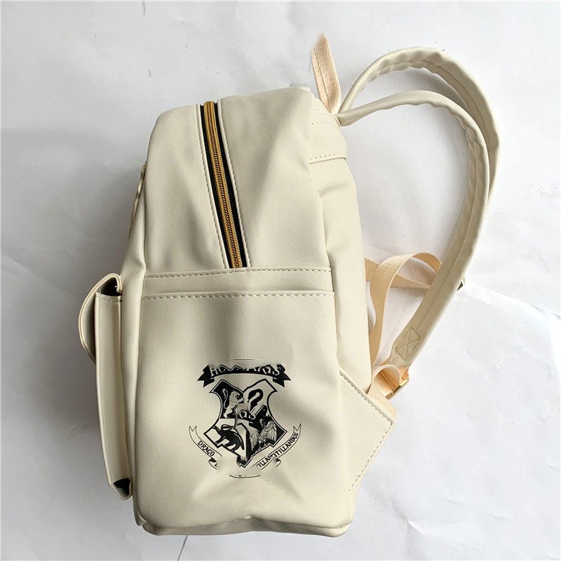 Beige PU Leather Owl Backpack - Cute Casual Small Bag for Women and Girls