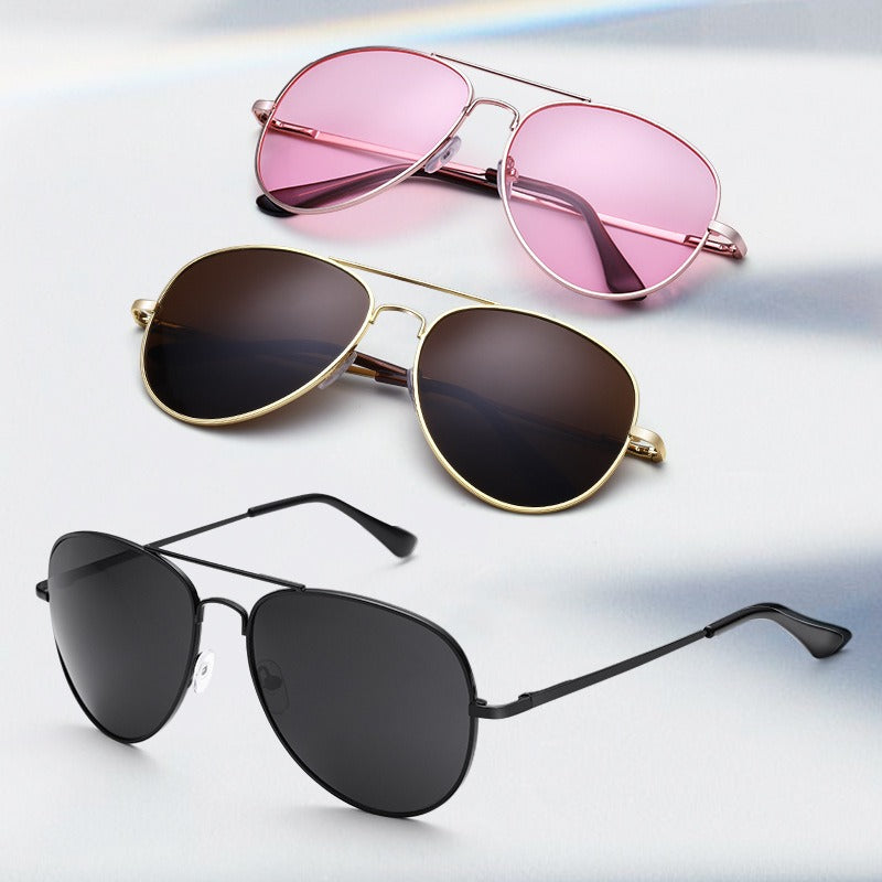 New polarized pilot-style sunglasses with a copper frame and spring legs – unisex frog mirror design.