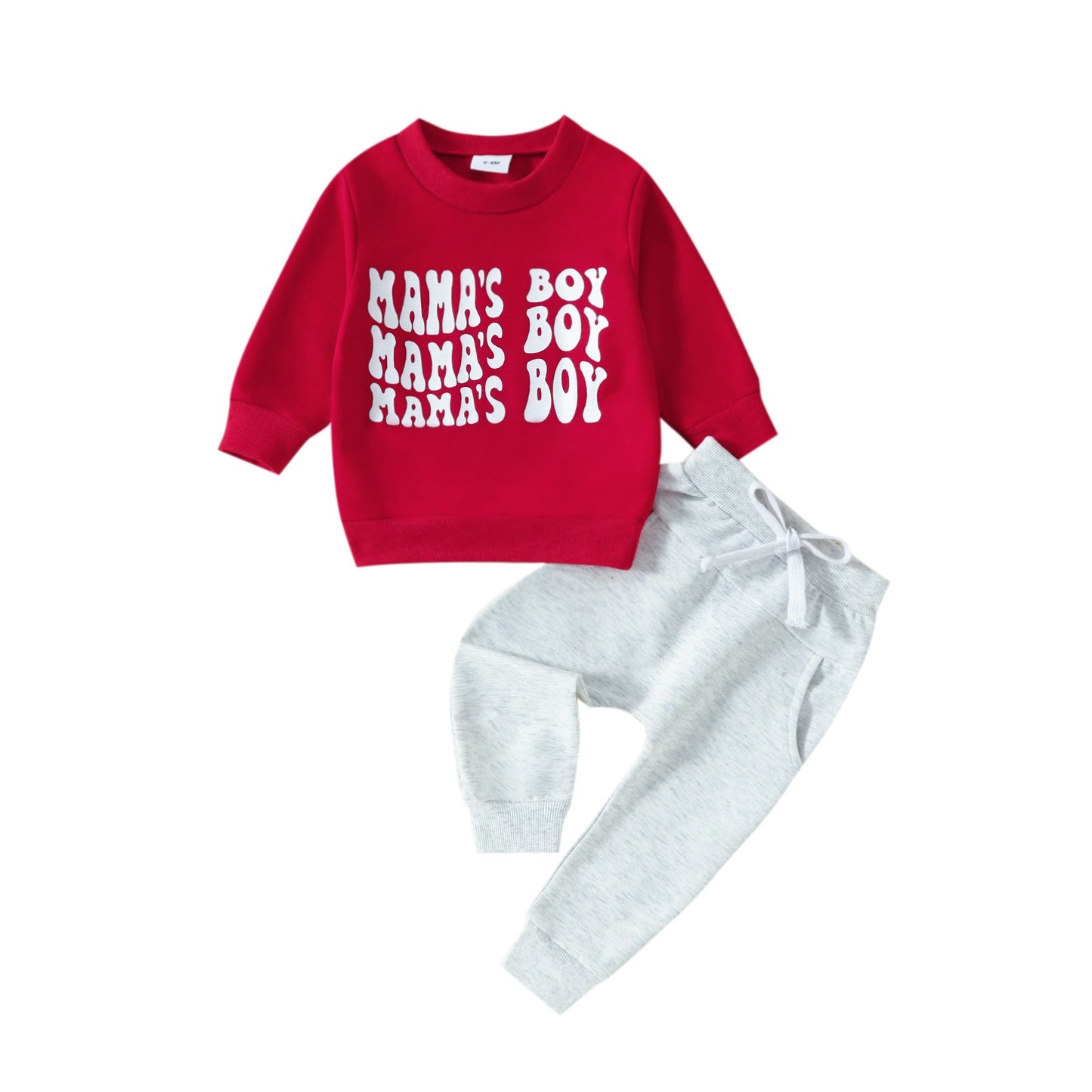 Infant and toddler long-sleeve pullover hoodie and pants two-piece set with letter print.