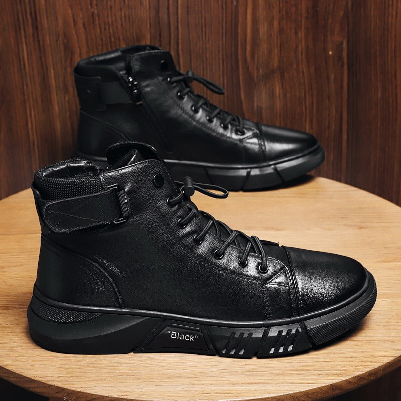 Men's Leather Plush Martin Boots: Casual High-Top Running Shoes for Fall/Winter