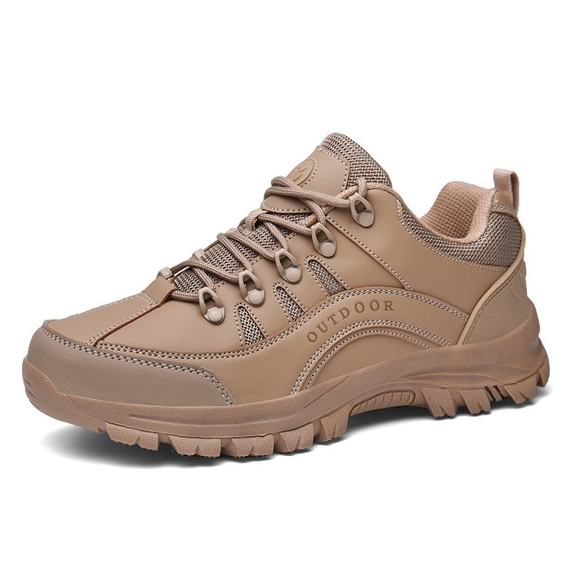 Men's Oversized Leather Hiking Shoes: Low-Top Outdoor Sneakers for Fall/Winter