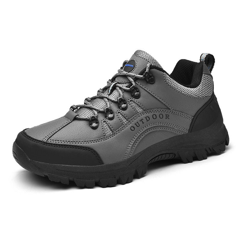 Men's Oversized Leather Hiking Shoes: Low-Top Outdoor Sneakers for Fall/Winter