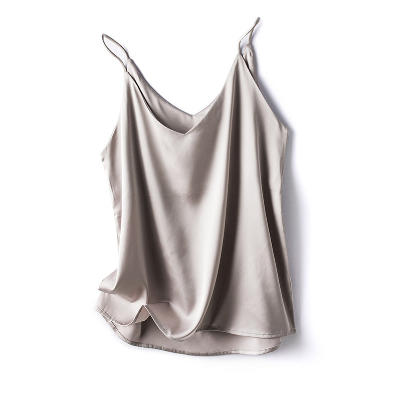 Women's V-neck one-shoulder satin vest in a solid color