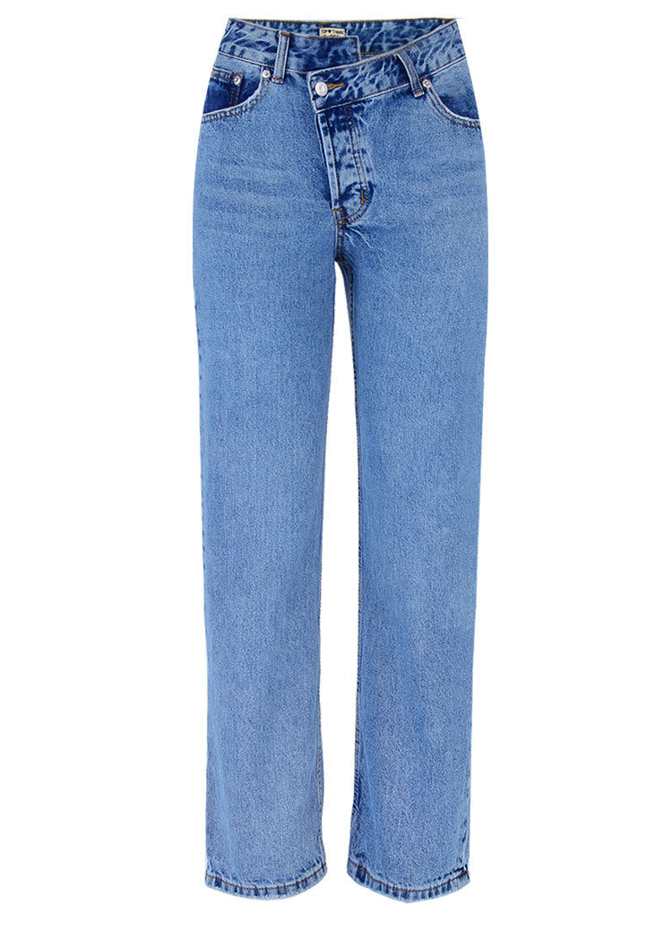 high-waist loose straight-leg flared denim trousers