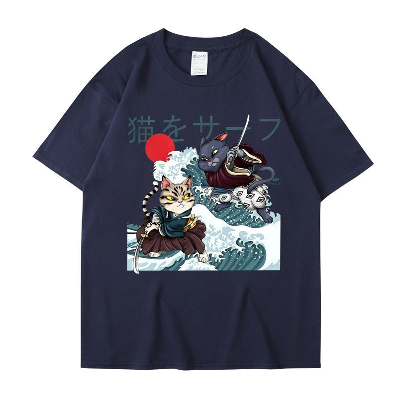 Summer Samurai Cat Print, T-shirt Unisex