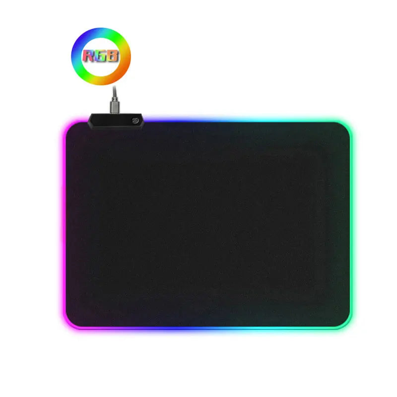 RGB LED gaming mouse pad, large non-slip rubber base, perfect for keyboard and PC gaming.