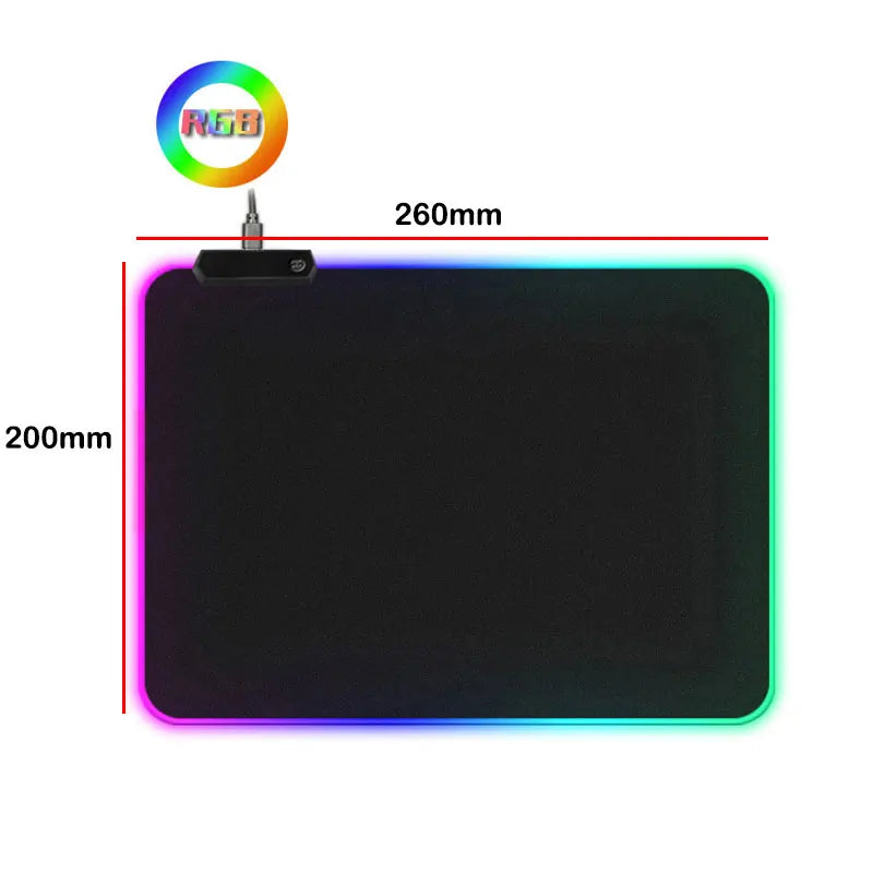 RGB LED gaming mouse pad, large non-slip rubber base, perfect for keyboard and PC gaming.