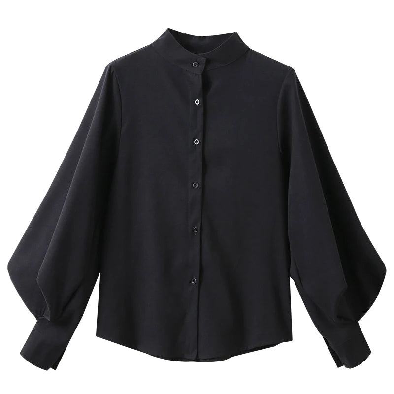 Big Lantern Sleeve Blouse: Autumn/Winter Stand Collar Office Shirt for Women