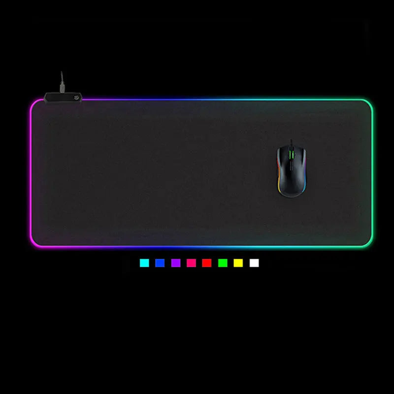 RGB LED gaming mouse pad, large non-slip rubber base, perfect for keyboard and PC gaming.