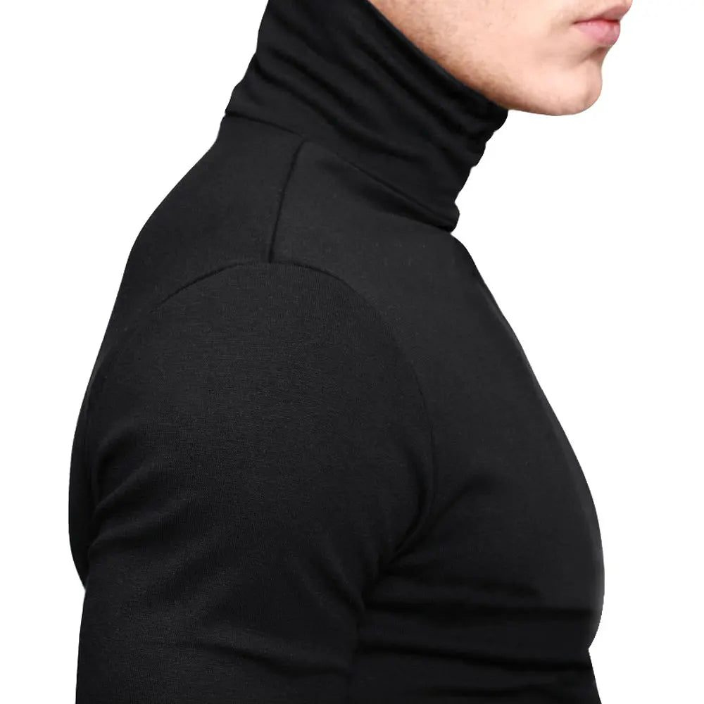 New Men's Fashion T-Shirt: Slim Fit, Stretch, Turtleneck, Long Sleeve, High Collar - Cotton Tees