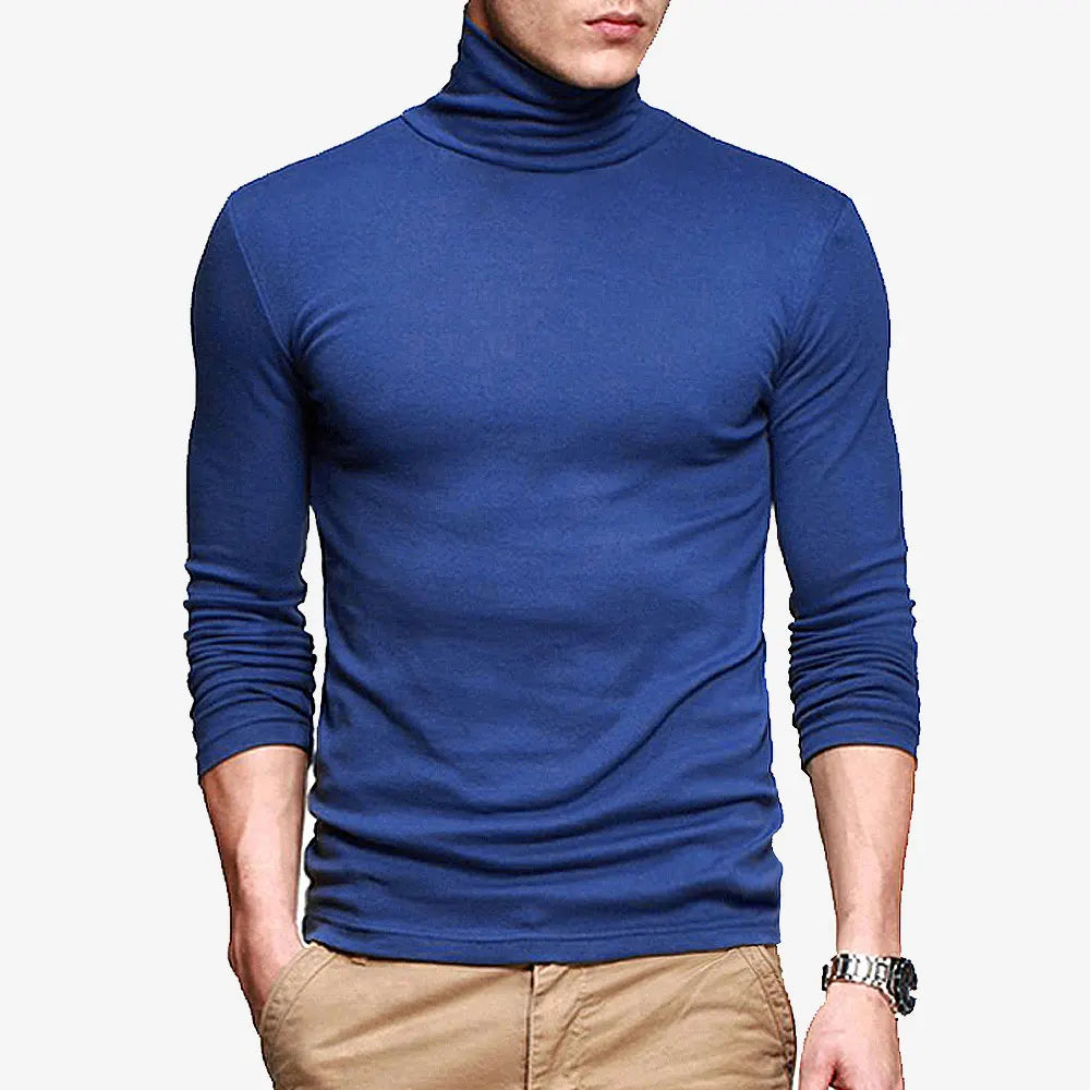 New Men's Fashion T-Shirt: Slim Fit, Stretch, Turtleneck, Long Sleeve, High Collar - Cotton Tees