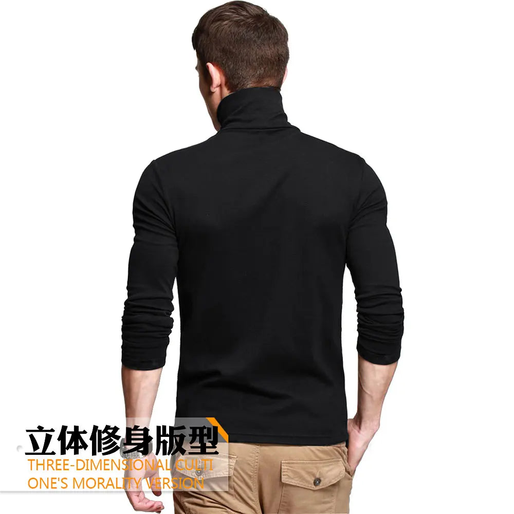 New Men's Fashion T-Shirt: Slim Fit, Stretch, Turtleneck, Long Sleeve, High Collar - Cotton Tees