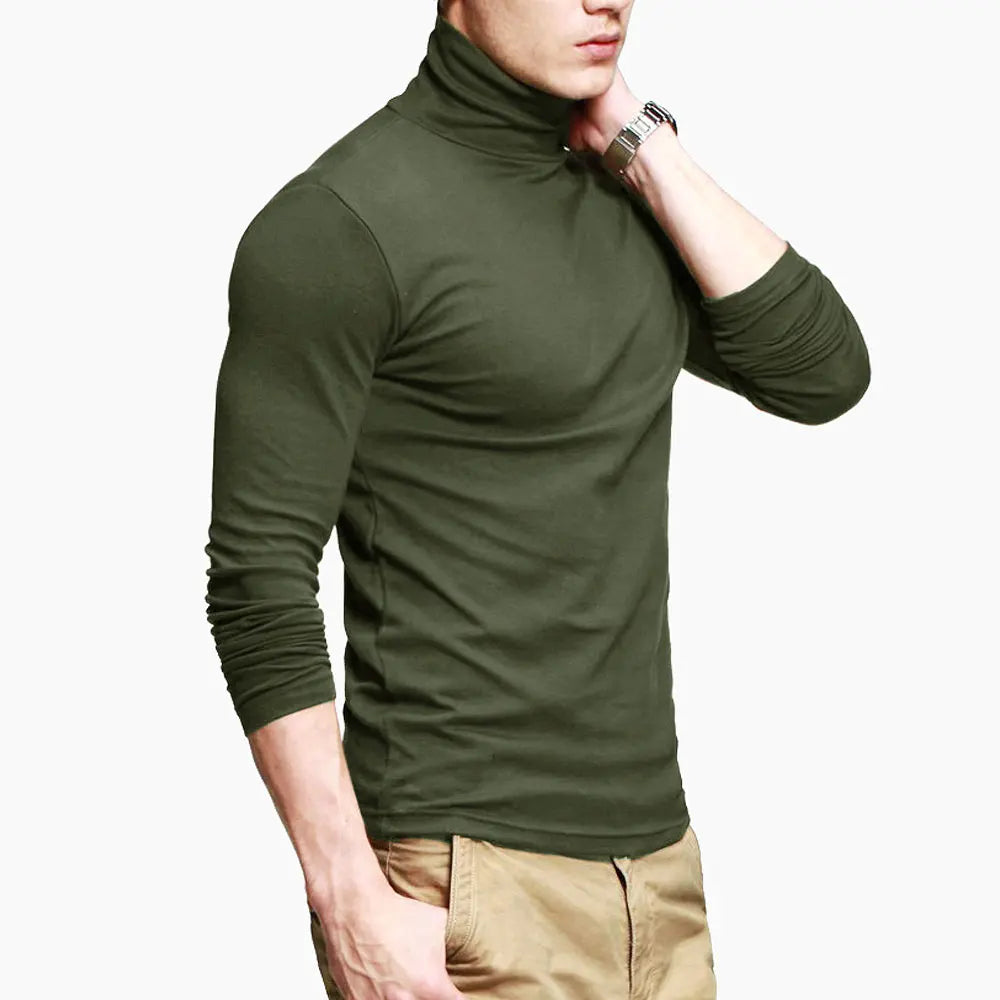 New Men's Fashion T-Shirt: Slim Fit, Stretch, Turtleneck, Long Sleeve, High Collar - Cotton Tees