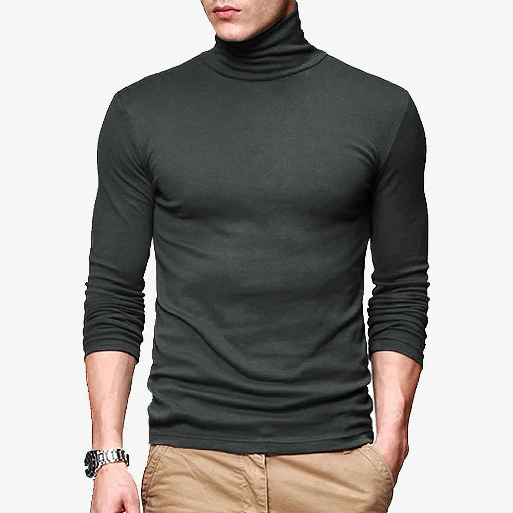 New Men's Fashion T-Shirt: Slim Fit, Stretch, Turtleneck, Long Sleeve, High Collar - Cotton Tees