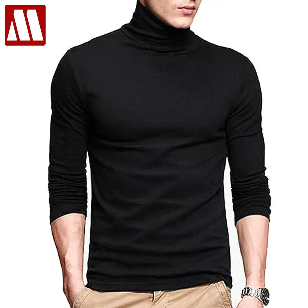 New Men's Fashion T-Shirt: Slim Fit, Stretch, Turtleneck, Long Sleeve, High Collar - Cotton Tees