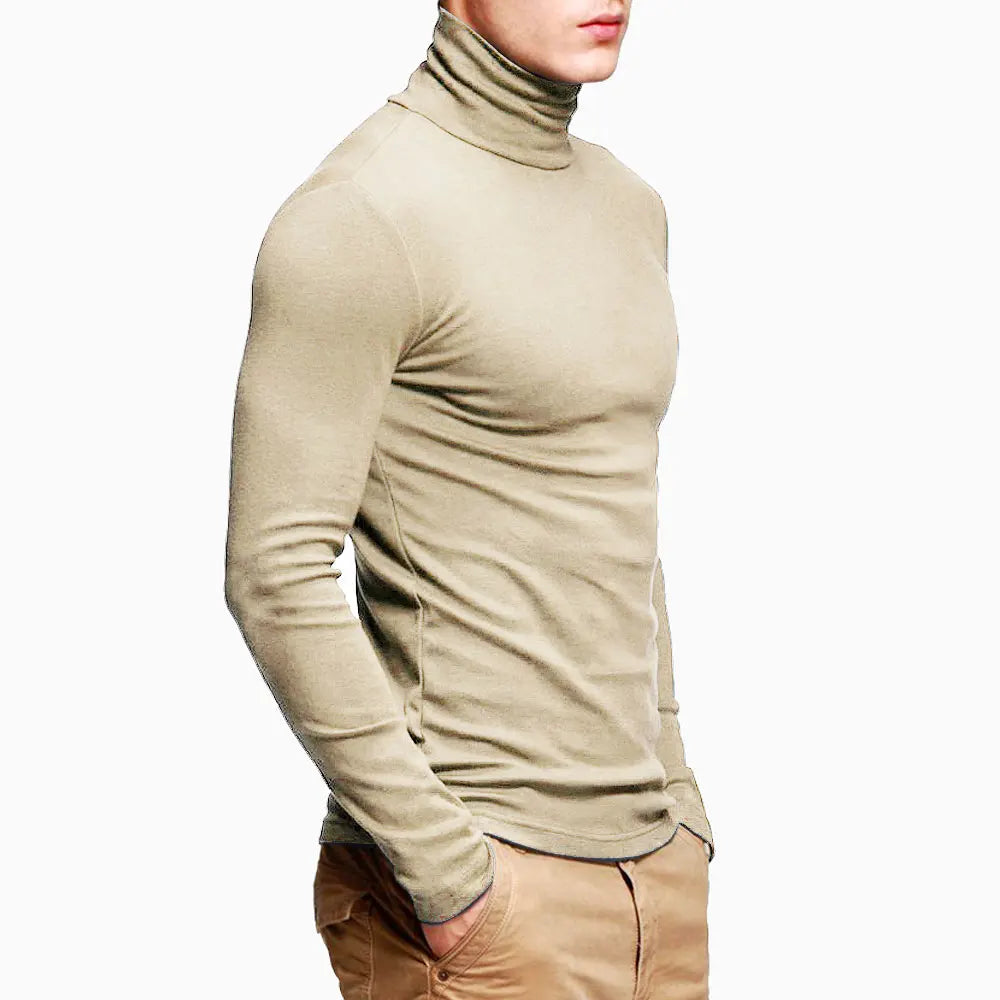 New Men's Fashion T-Shirt: Slim Fit, Stretch, Turtleneck, Long Sleeve, High Collar - Cotton Tees