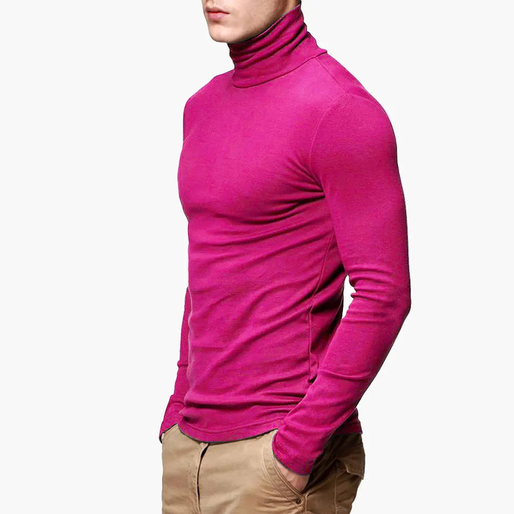 New Men's Fashion T-Shirt: Slim Fit, Stretch, Turtleneck, Long Sleeve, High Collar - Cotton Tees