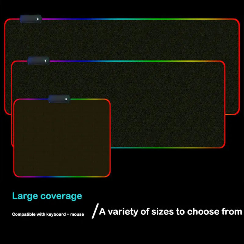 RGB LED gaming mouse pad, large non-slip rubber base, perfect for keyboard and PC gaming.