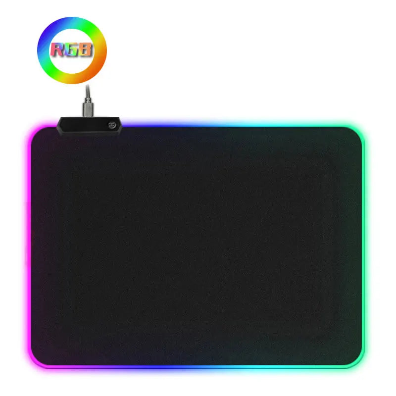 RGB LED gaming mouse pad, large non-slip rubber base, perfect for keyboard and PC gaming.