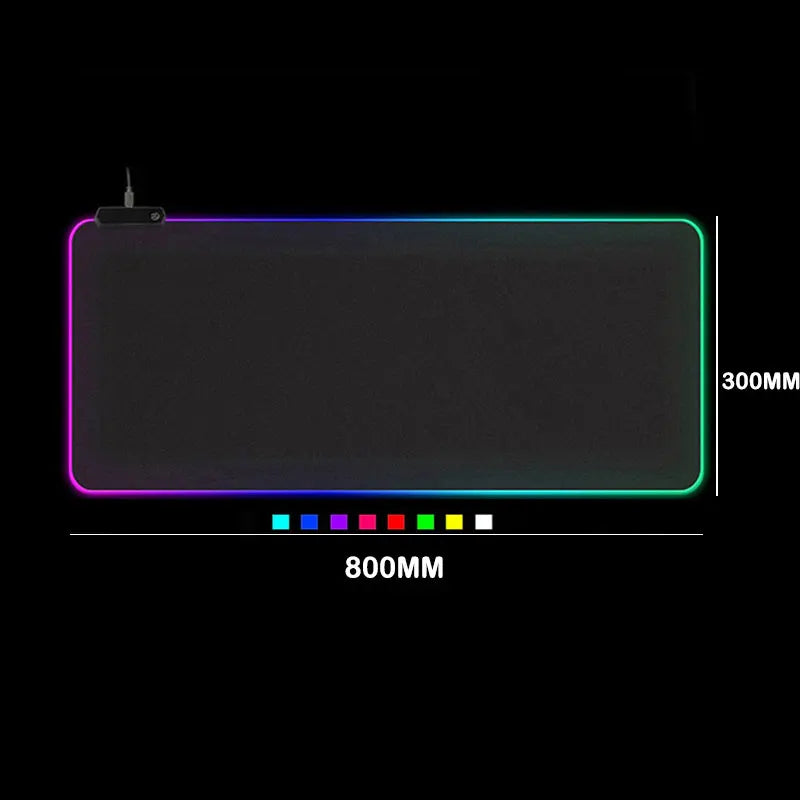 RGB LED gaming mouse pad, large non-slip rubber base, perfect for keyboard and PC gaming.