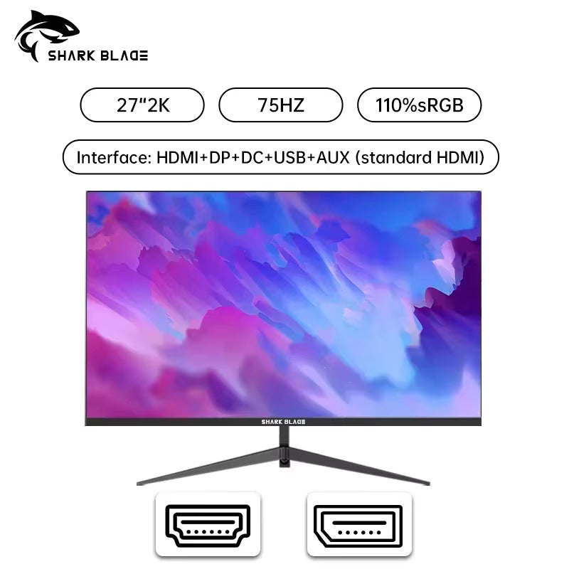 27-inch 2K monitor, 75Hz, 2560x1440 LED display for desktop PC gaming, flat panel screen.