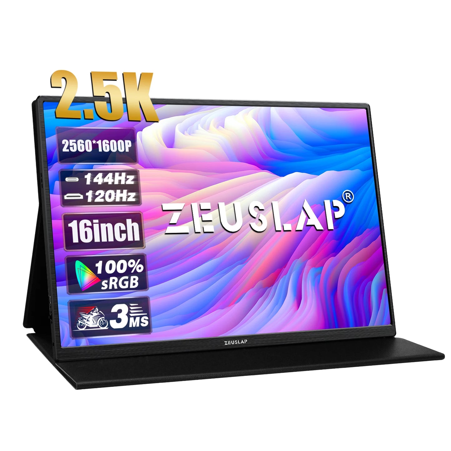 ZEUSLAP 16" 2.5K 144Hz Portable Monitor: 100% sRGB, 500Cd/m² for Laptop, Switch, PS4/5, Xbox