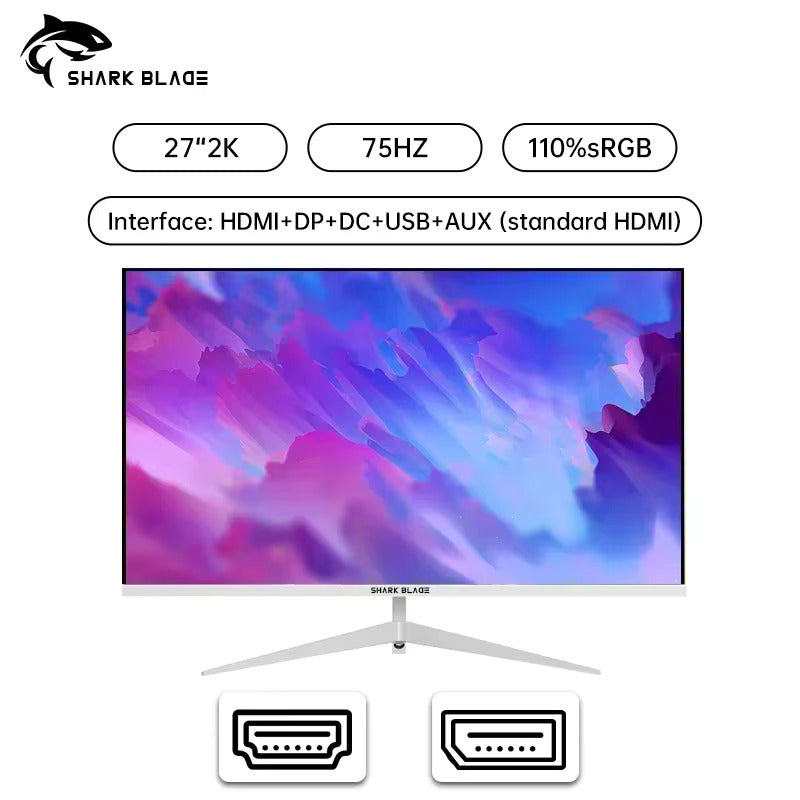 27-inch 2K monitor, 75Hz, 2560x1440 LED display for desktop PC gaming, flat panel screen.