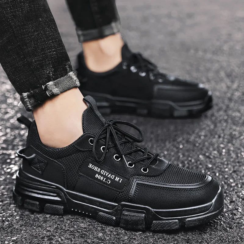 Men's Wear-Resistant Black Sneakers: Trendy, Breathable, Casual Sports Shoes