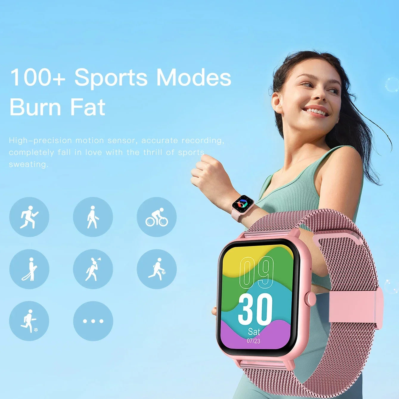 Xiaomi smart watch for women, custom dial, waterproof, Bluetooth music, compatible with Android and iOS.