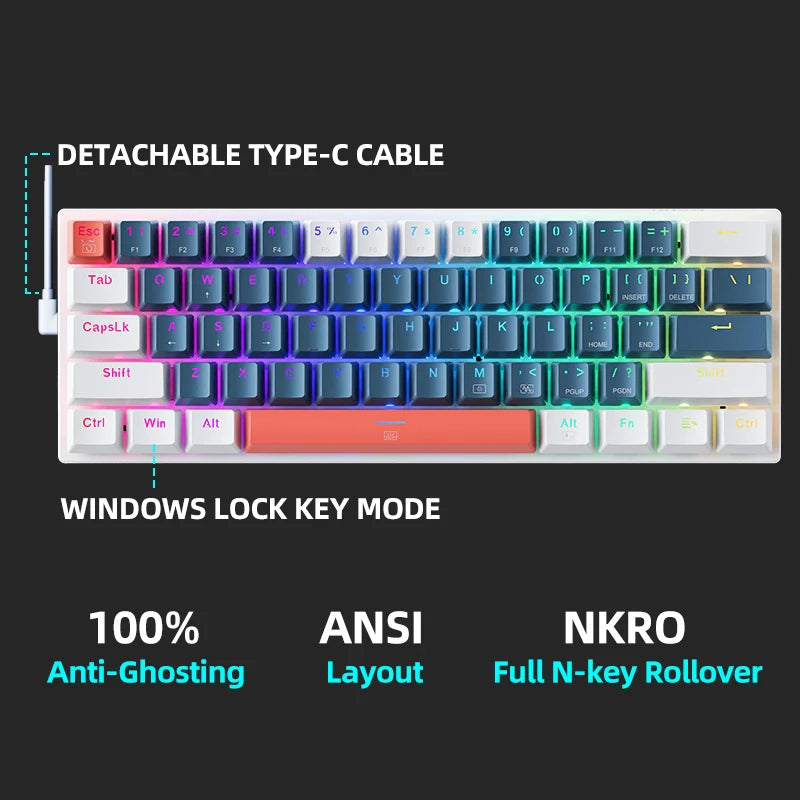 Machenike K500-B61 Mini Mechanical Keyboard: 60%, RGB, Hot-Swappable