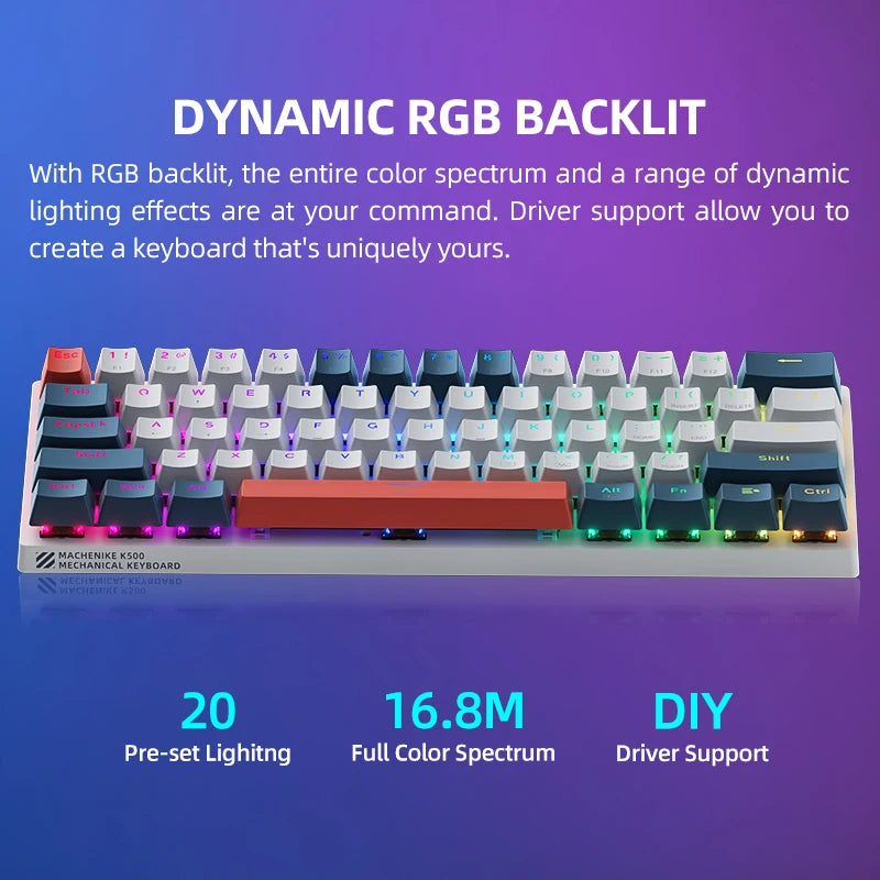 Machenike K500-B61 Mini Mechanical Keyboard: 60%, RGB, Hot-Swappable