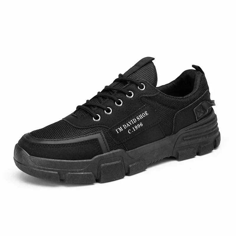 Men's Wear-Resistant Black Sneakers: Trendy, Breathable, Casual Sports Shoes