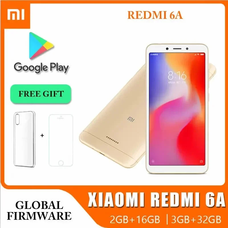 Original Xiaomi Redmi 6A smartphone, 3GB RAM, 32GB storage, unlocked with Android and Google Play, global firmware.