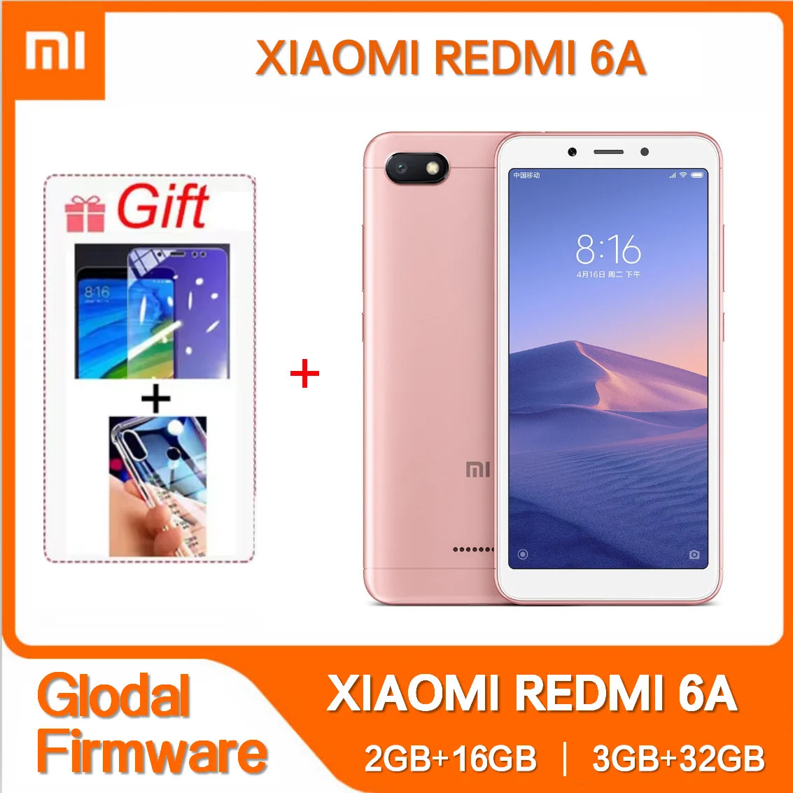 Original Xiaomi Redmi 6A smartphone, 3GB RAM, 32GB storage, unlocked with Android and Google Play, global firmware.