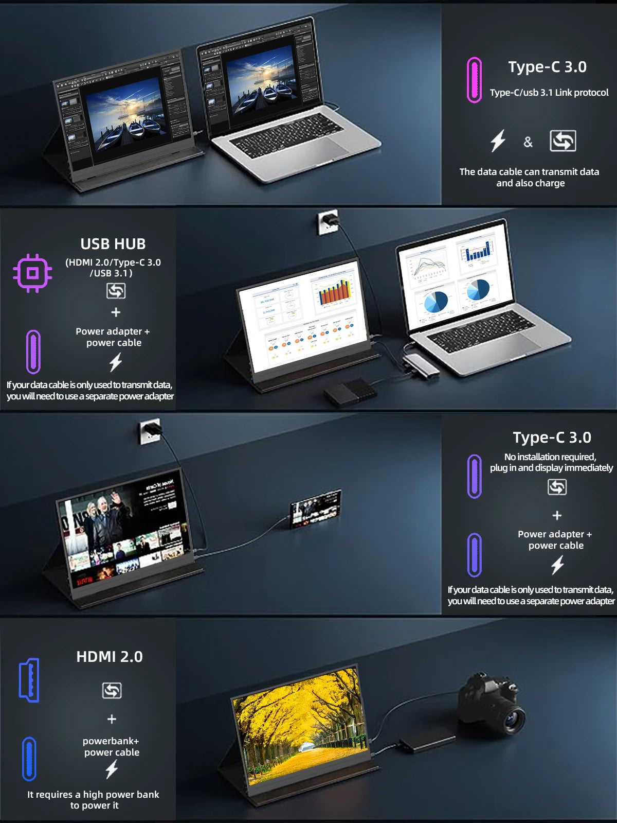 ZSUS 14-inch 2K Portable Monitor: 60Hz for Laptop, Xbox, PS4/5, Switch, TV, Phone, PC