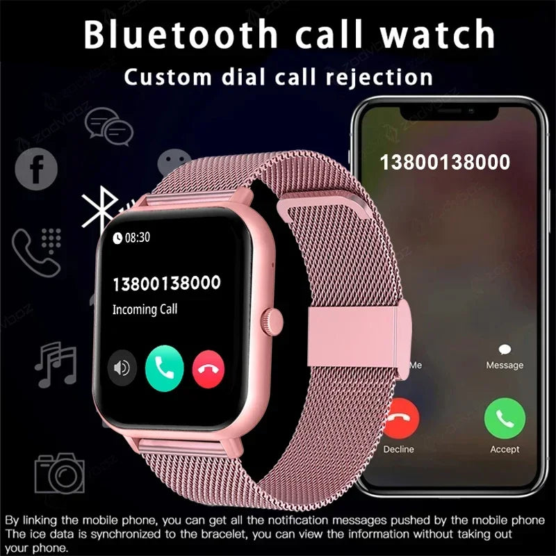 Xiaomi smart watch for women, custom dial, waterproof, Bluetooth music, compatible with Android and iOS.