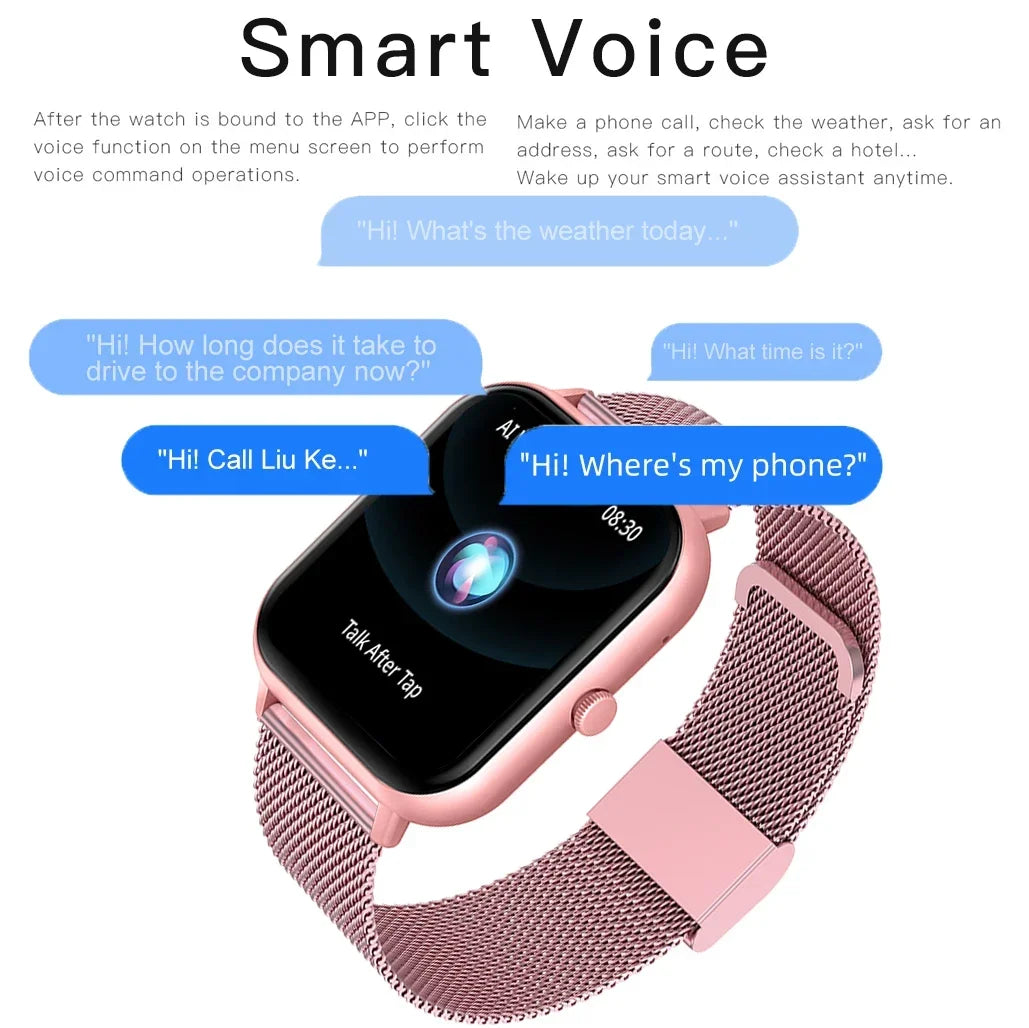 Xiaomi smart watch for women, custom dial, waterproof, Bluetooth music, compatible with Android and iOS.