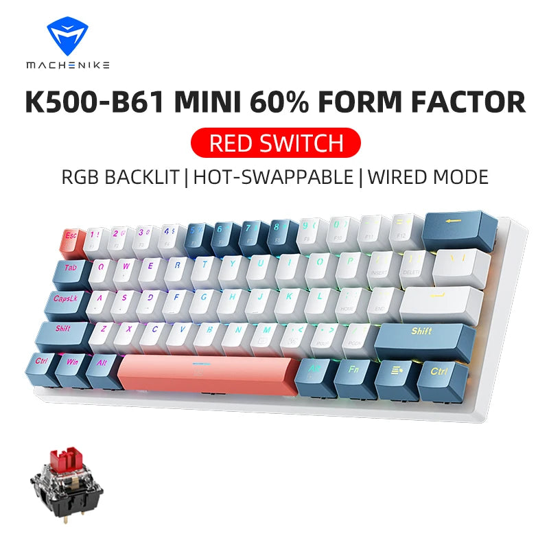 Machenike K500-B61 Mini Mechanical Keyboard: 60%, RGB, Hot-Swappable