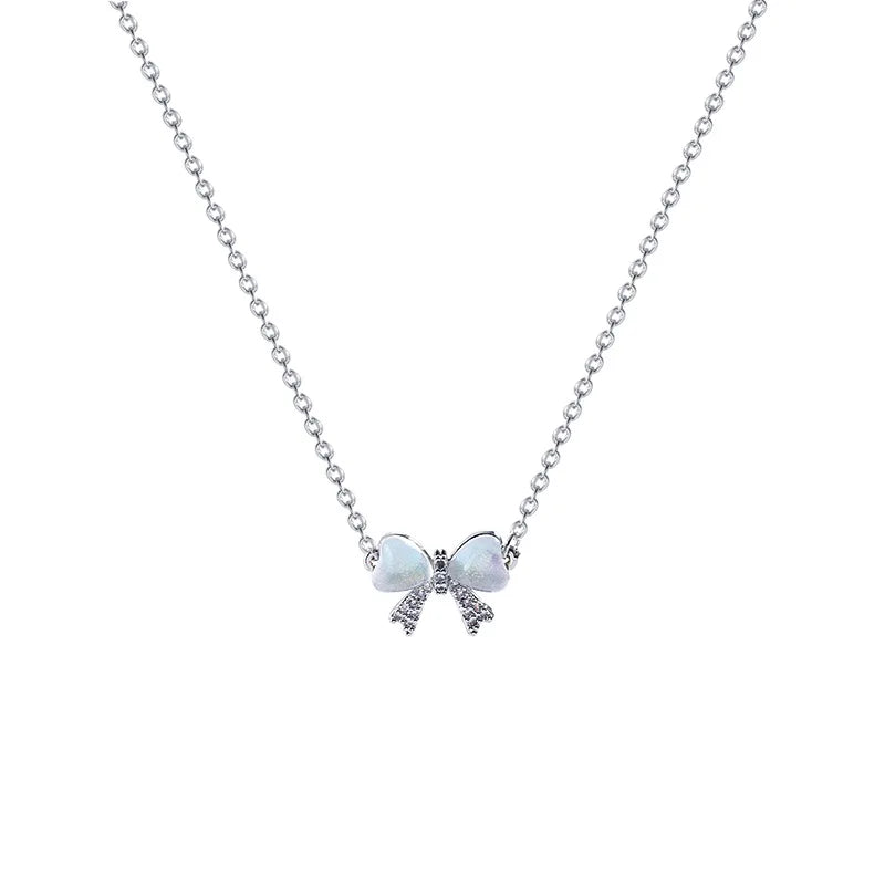 Light & Luxurious Opal Bow Necklace: Versatile Titanium Steel Chain