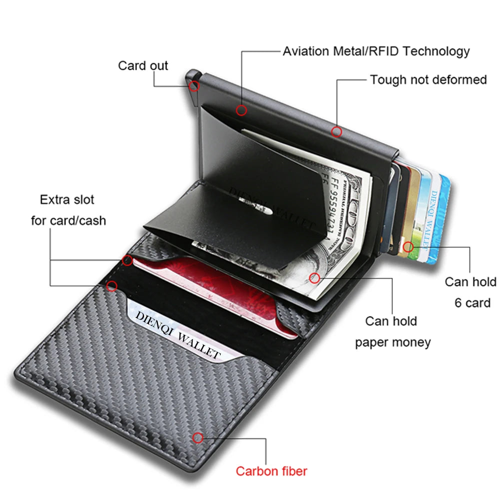 Carbon Fiber RFID Slim Wallet: Automatic Pop-Up Credit Card Holder